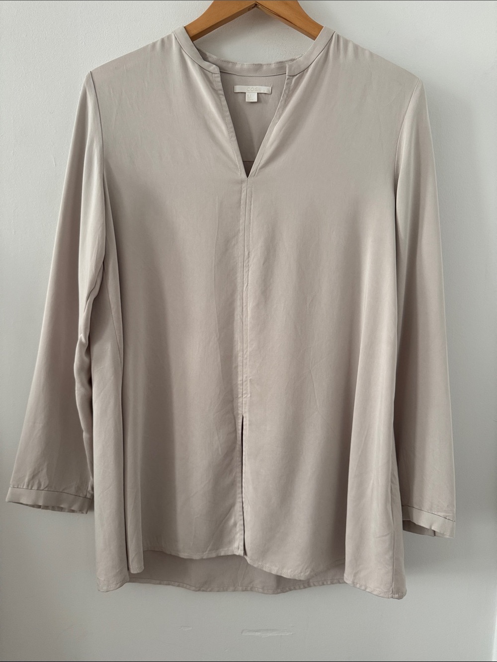 COS Soft V-Neck Long Sleeve Blouse in Light Beige